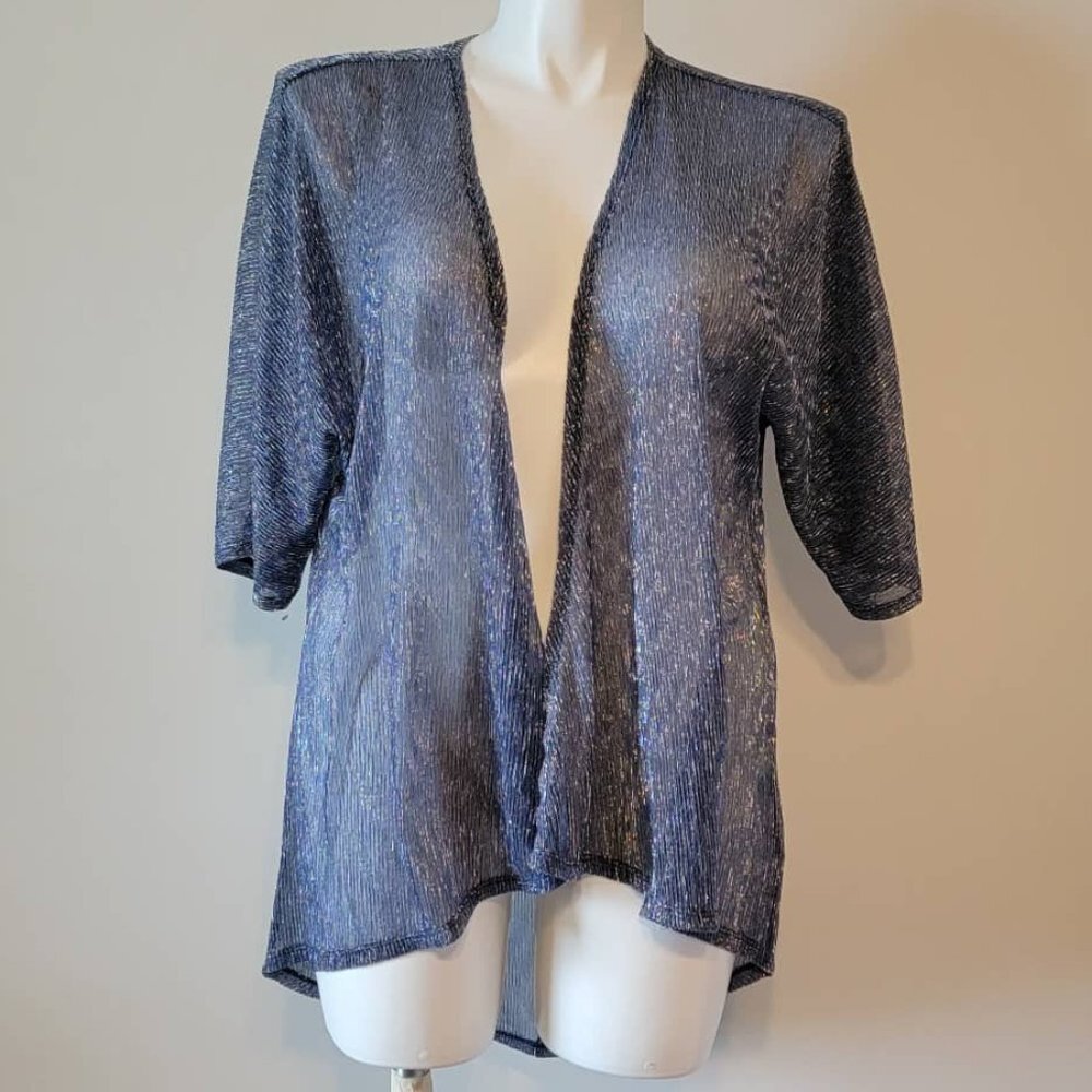 LuLaRoe Lindsay Kimono Blue with Silver Shimmer Stripes